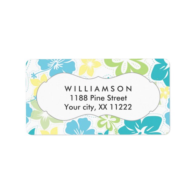 blue yellow green hibiscus hawaiian tropical favou label (Front)