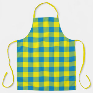 Blue Yellow Green Plaid Chequered Pattern Apron