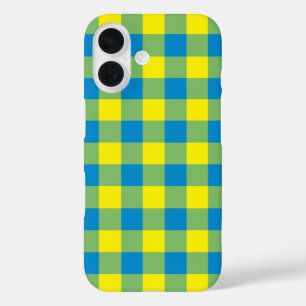 Blue Yellow Green Plaid Chequered Pattern iPhone 16 Case
