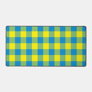 Blue Yellow Green Plaid Chequered Pattern Desk Mat