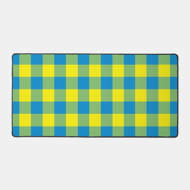 Blue Yellow Green Plaid Chequered Pattern Desk Mat (Front)