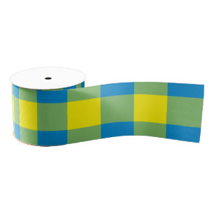 Blue Yellow Green Plaid Chequered Pattern Grosgrain Ribbon