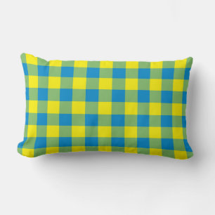 Blue Yellow Green Plaid Chequered Pattern Lumbar Pillow