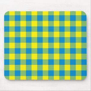 Blue Yellow Green Plaid Chequered Pattern Mouse Pad