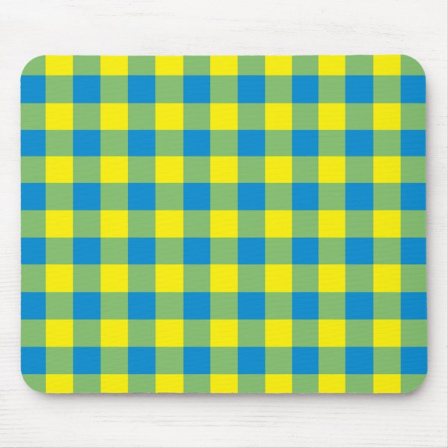 Blue Yellow Green Plaid Chequered Pattern Mouse Pad (Front)
