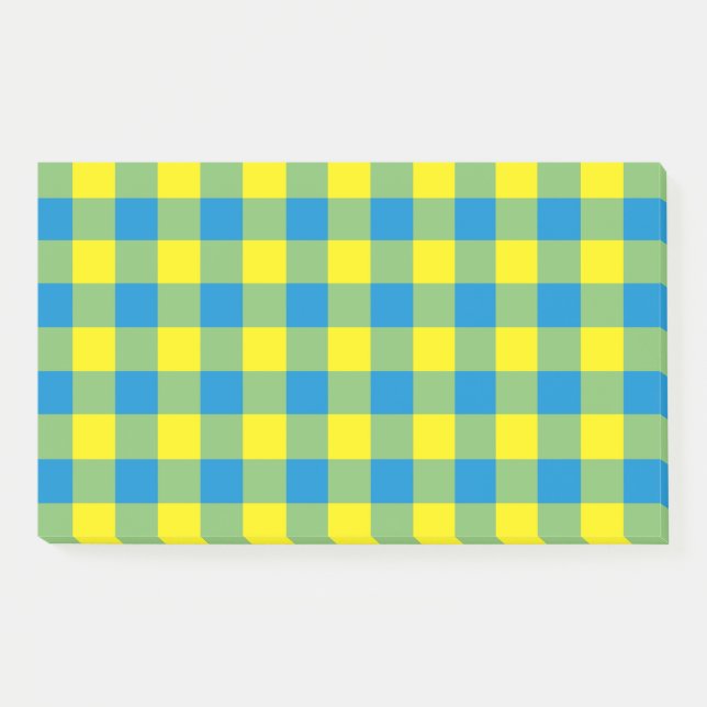 Blue Yellow Green Plaid Chequered Pattern Post-it Notes (Front)