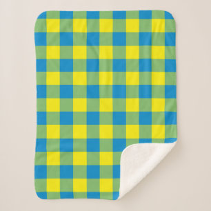 Blue Yellow Green Plaid Chequered Pattern Sherpa Blanket