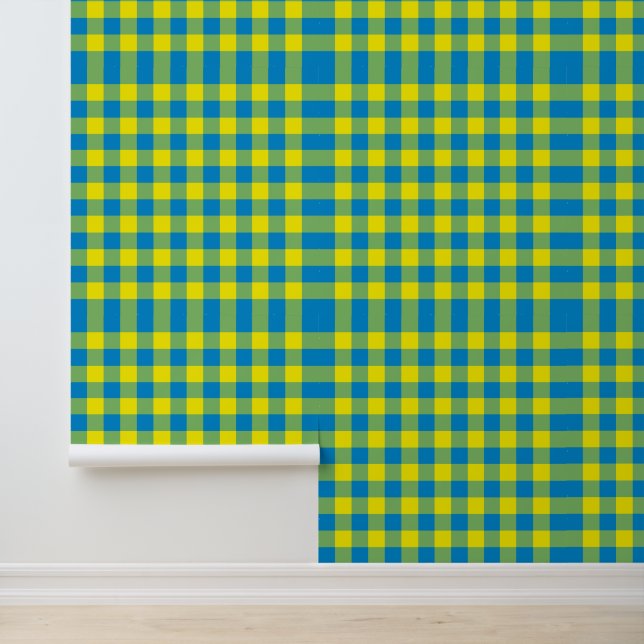 Blue Yellow Green Plaid Chequered Pattern Wallpaper (Application)