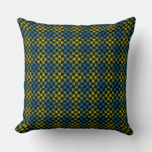 Blue Yellow Green Plaid Chequered Weave Pattern Throw Pillow