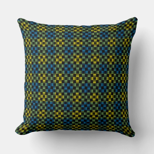 Blue Yellow Green Plaid Chequered Weave Pattern Throw Pillow (Front)