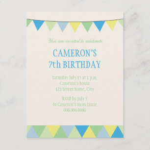 Blue Yellow Green String Pennon Kids Birthday Invitation