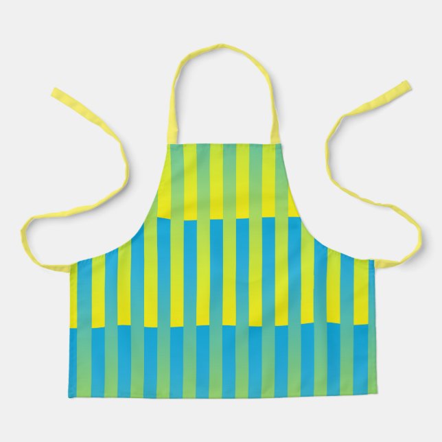 Blue Yellow Green Striped Pattern Apron (Front)