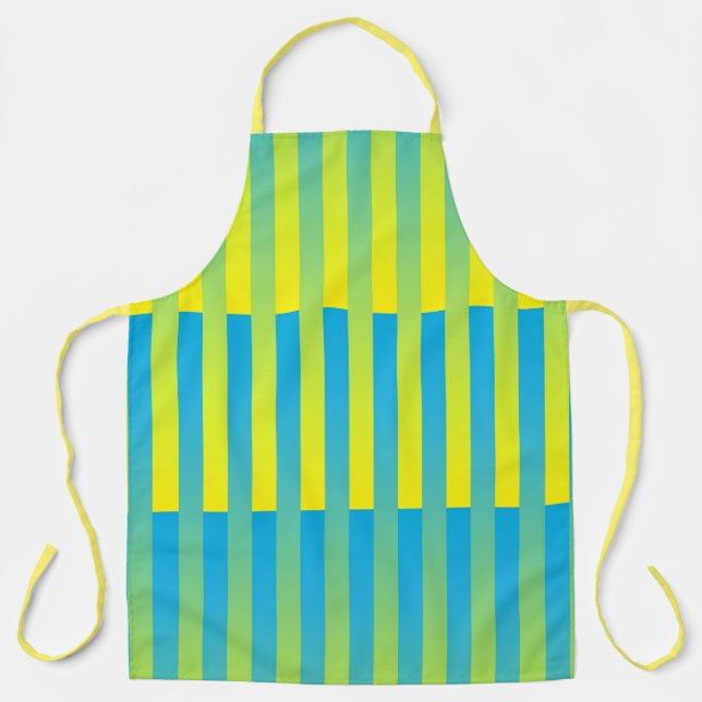 Blue Yellow Green Striped Pattern Apron (Front)