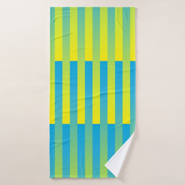 Blue Yellow Green Striped Pattern Bath Towel (Bath Towel)