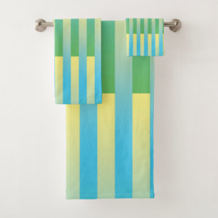 Blue Yellow Green Striped Pattern Bath Towel Set