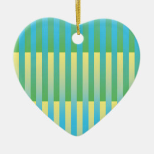 Blue Yellow Green Striped Pattern  Ceramic Ornament