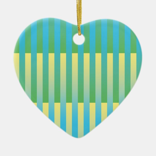 Blue Yellow Green Striped Pattern  Ceramic Ornament (Front)