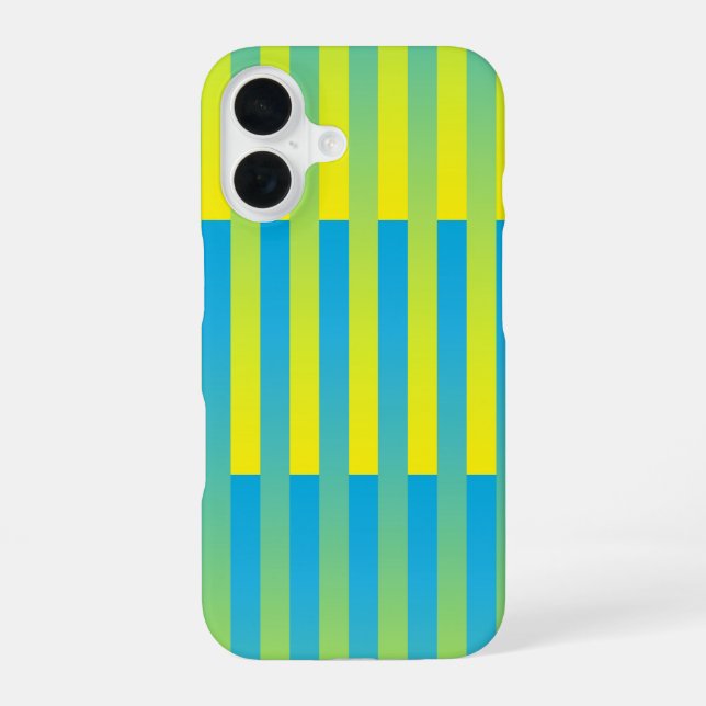 Blue Yellow Green Striped Pattern iPhone 16 Case (Back)