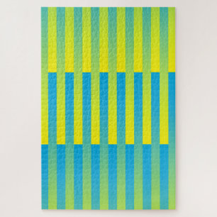 Blue Yellow Green Striped Pattern Jigsaw Puzzle