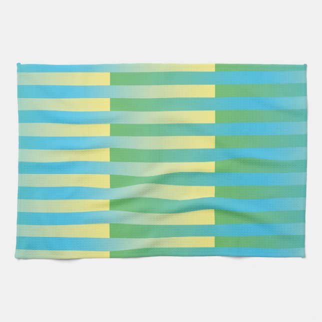 Blue Yellow Green Striped Pattern Kitchen Towel (Horizontal)
