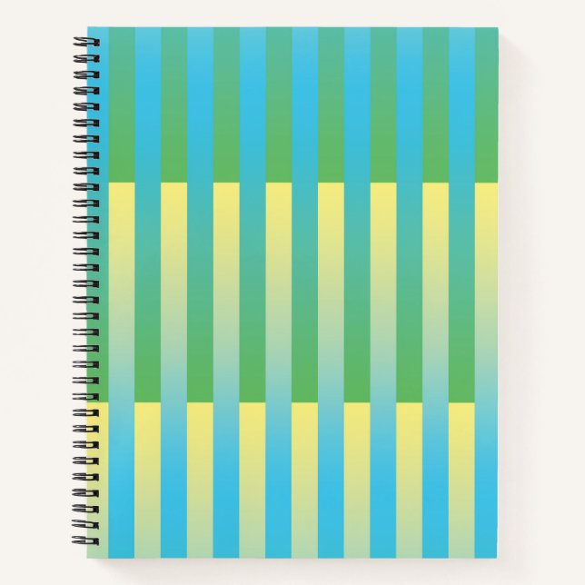 Blue Yellow Green Striped Pattern Notebook (Front)