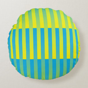 Blue Yellow Green Striped Pattern Round Pillow