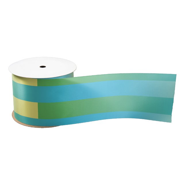 Blue Yellow Green Striped Pattern Satin Ribbon (Spool)