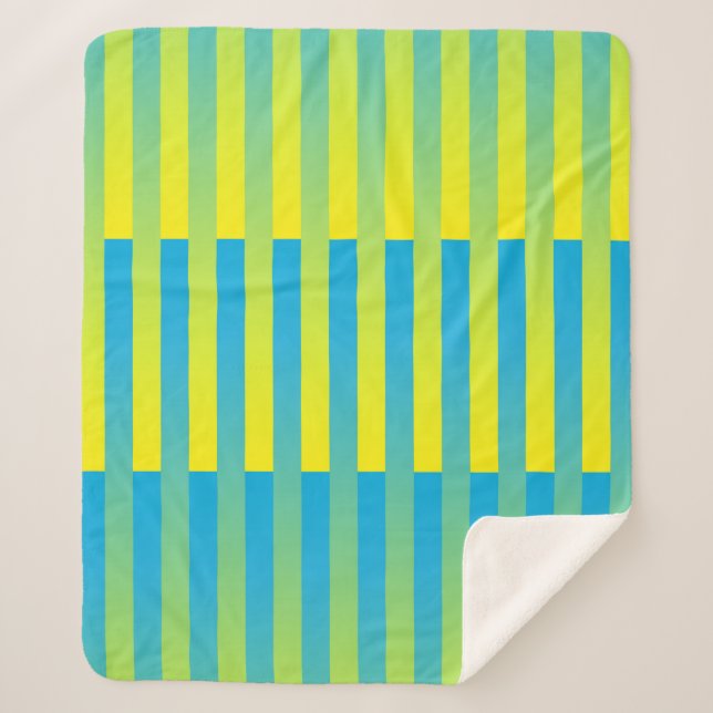 Blue Yellow Green Striped Pattern Sherpa Blanket (Front)