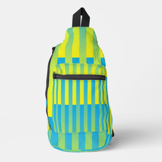 Blue Yellow Green Striped Pattern Sling Bag (Front)