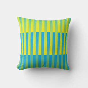 Blue Yellow Green Striped Pattern Throw Pillow