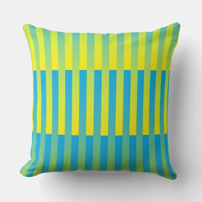 Blue Yellow Green Striped Pattern Throw Pillow (Front)