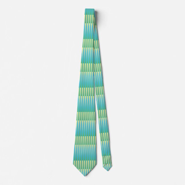 Blue Yellow Green Striped Pattern Tie (Front)