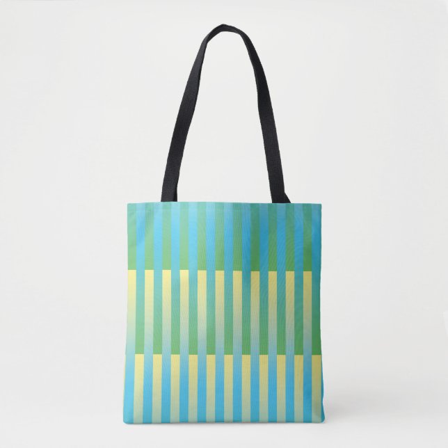 Blue Yellow Green Striped Pattern Tote Bag (Front)