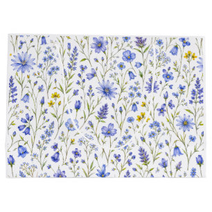 Blue Yellow Green Watercolor Wildflower Pattern Large Gift Bag