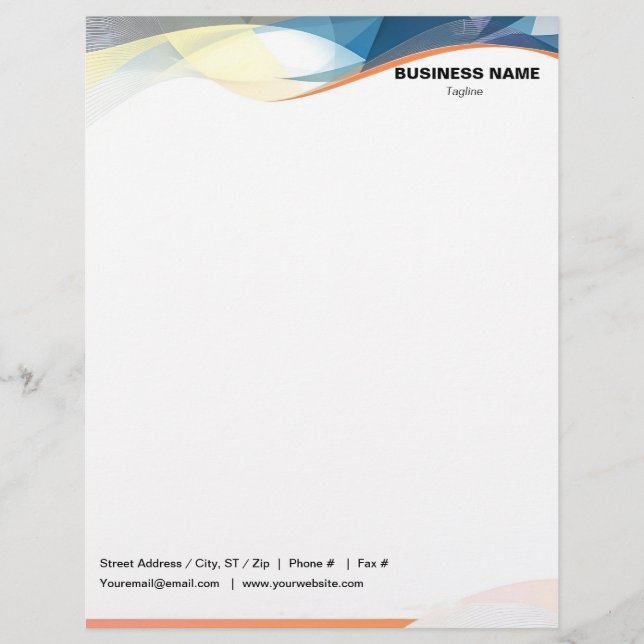 Blue Yellow Grey Black Waves Border Letterhead (Front)
