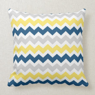 Blue Yellow Grey Chevron Decorative Pillow