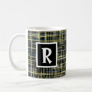 Blue Yellow Grid Abstract Letter Coffee Mug
