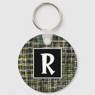 Blue Yellow Grid Abstract Letter Keychain