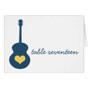 Blue/Yellow Guitar Heart Table Number Card