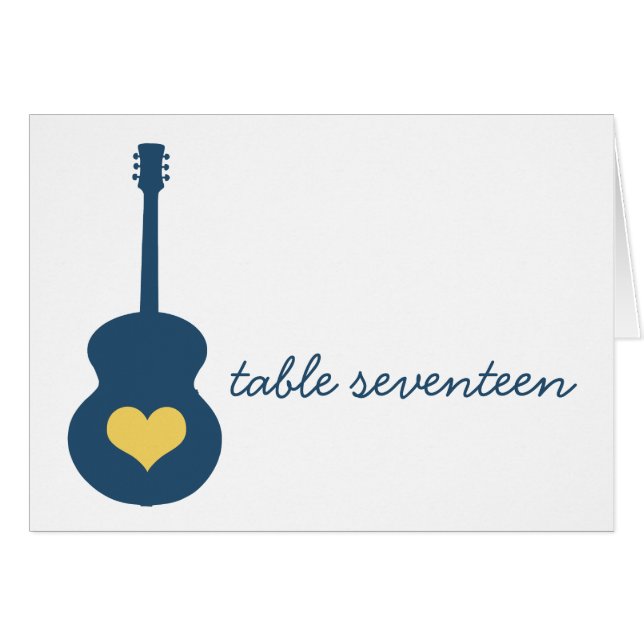 Blue/Yellow Guitar Heart Table Number Card (Front Horizontal)