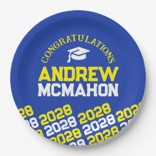 Blue & Yellow Half Repeat Grad Personalized Paper Plate