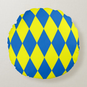 Blue Yellow Harlequin Checkered Design  Round Pillow