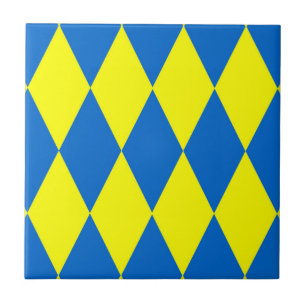 Blue Yellow Harlequin Checkered Design  Tile