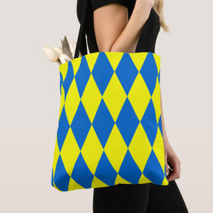 Blue Yellow Harlequin Checkered Design Tote Bag