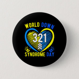 Blue Yellow Heart 21 World Down Syndrome Awareness 2 Inch Round Button