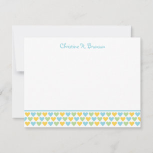 Blue yellow hearts chic custom thank you note card