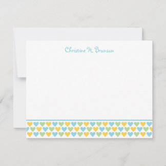 Blue yellow hearts chic custom thank you note card