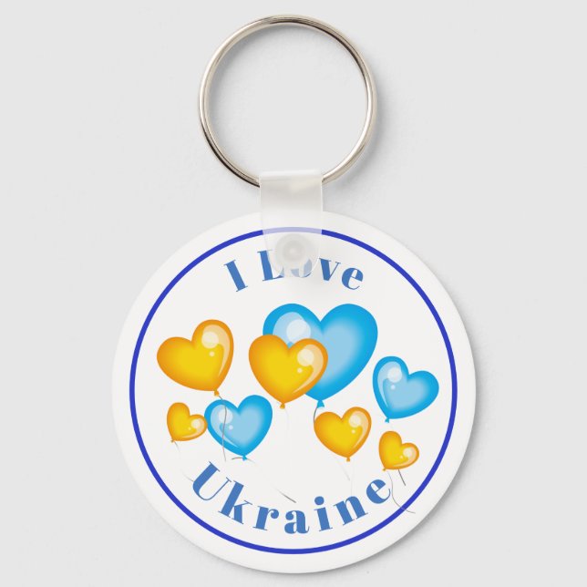 Blue Yellow Hearts I Love Ukraine Keychain (Front)