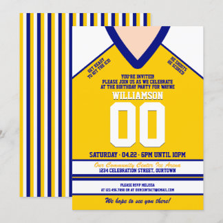 Blue/Yellow Hockey Jersey Birthday Party Invitation