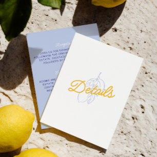Blue & Yellow Italian Lemon Wedding Details Card